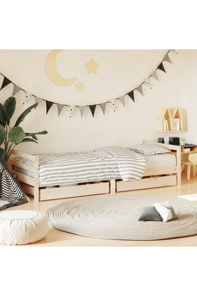 Concept Cadru pat copii cu sertare, 80x200 cm, lemn masiv de pin