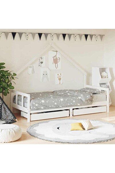 Concept Cadru de pat cu sertare de copii, alb, 90x200 cm lemn masiv pin