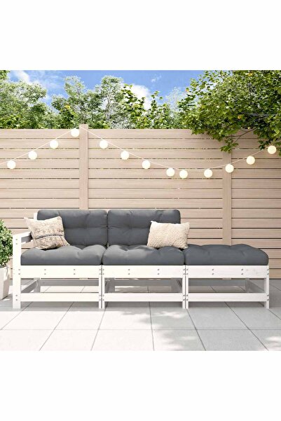 Concept Set mobilier de grădină cu perne, 3 piese, alb, lemn masiv