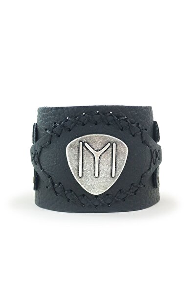 Shark Anatolia İyi̇ Stamped Leather Bracelet Black