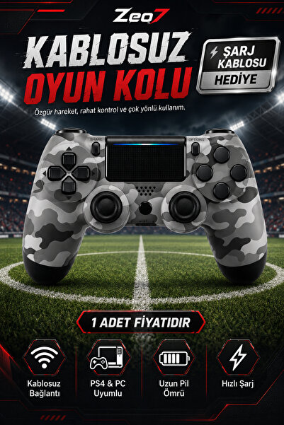 Zeo7 PS4 Kol Kablosuz Oyun Kolu Titreşimli Joystick Tablet Telefon PC Uyumlu