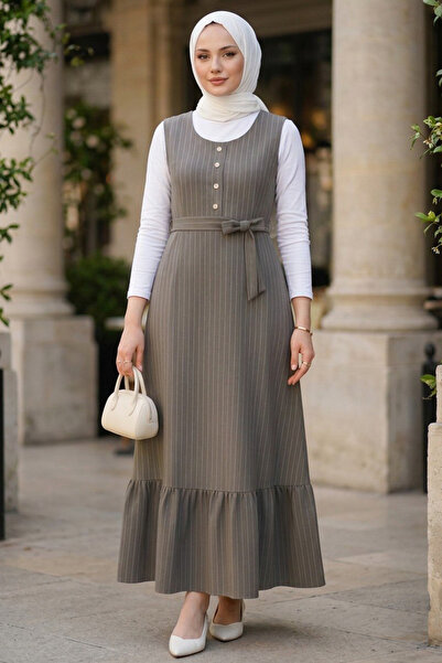 N.S NEVA STYLE Striped Smoked Hijab Gilet Dress 70501Fu