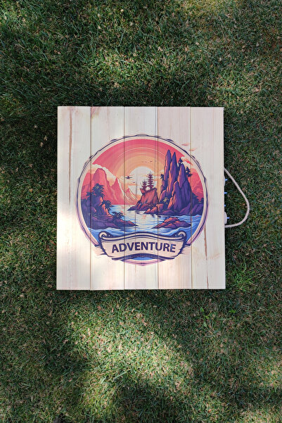 Tooall Kolay Taşınabilir CAMPING-ADVENTURE Baskılı Ahşap Kamp Masası, Uv Bask...