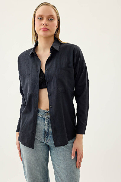 Vitrin Basic Oversize Front Pocket Shirt