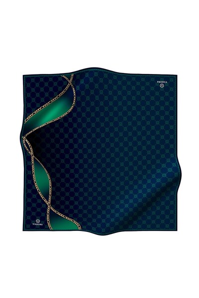 Vissona %100 Twill İpek Zincirli Ve Monogram Desenli Lacivert - Zümrüt Yeşili...