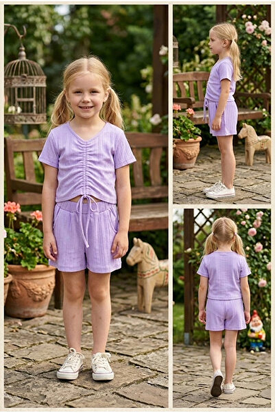meyastore Girl's Shorts Set Crinkle Fabric