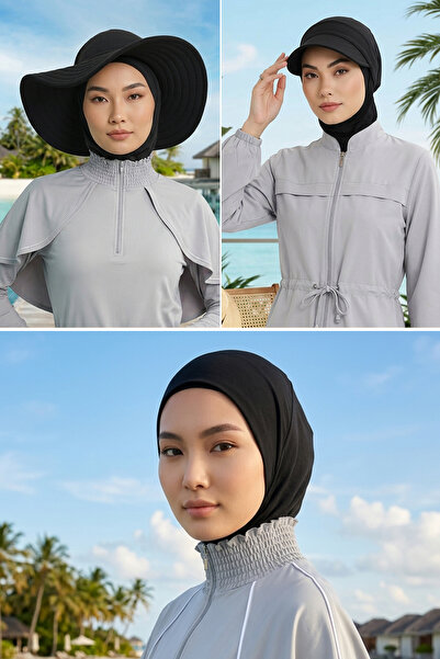 Aisha's Design Set de 3 șepci, viziere și pălării Hijab (pentru mare, piscină...