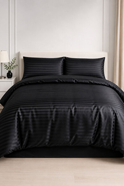 VERONİCA LİNE Cotton Satin Striped Duvet Cover Set L with Sheets L Cotton L D...
