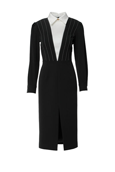 Shirt Collar Detailed Midi Dress