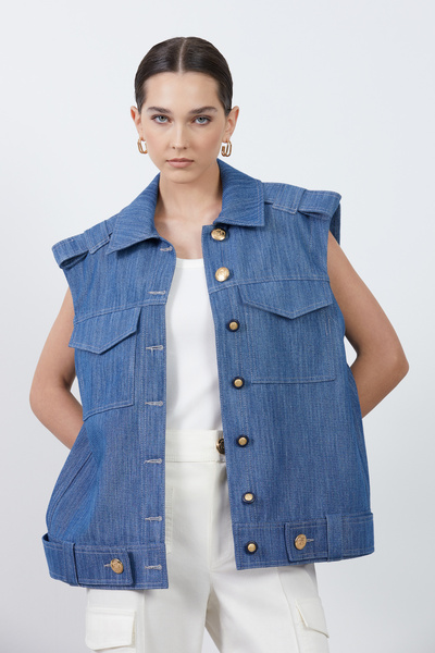 GİZİA Cep Detaylı Denim Yelek