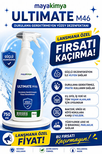 Mayakimya Maya Kimya Ultimate M46 Durulama Gerektirmeyen Yüzey Dezenfektanı 7...