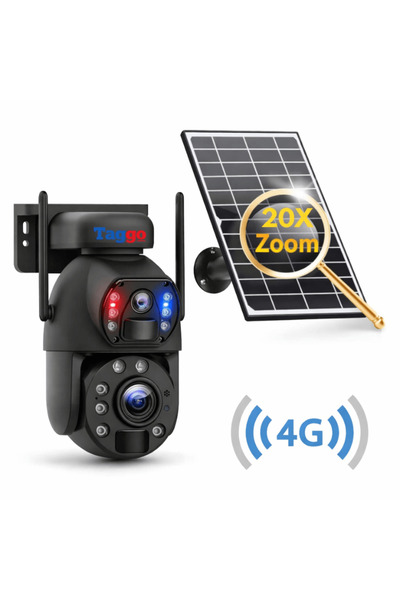 Taggo Cameră de supraveghere 4G 4K Ultra HD, Zoom 20X, 10W, Cameră duală, Înc...