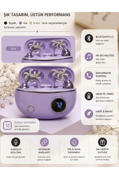 Feer Teknoloji Charmlı Kablosuz Kulaklık Bluetooth Kulaklık, LED Pil Gösterge...