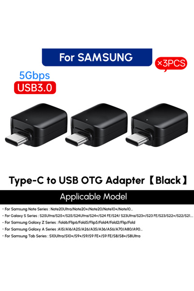 Samsung Black 3pcs Original Type C To USB OTG Adapter Usb-A Data Transfer Con...