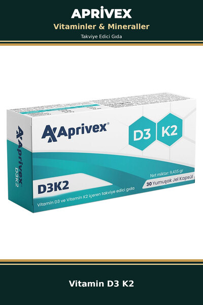 Aprivex D3K2 Vitamin 30 Yumuşak Jel Kapsül – D3 Vitamini 25 µg K2 Vitamini 20...