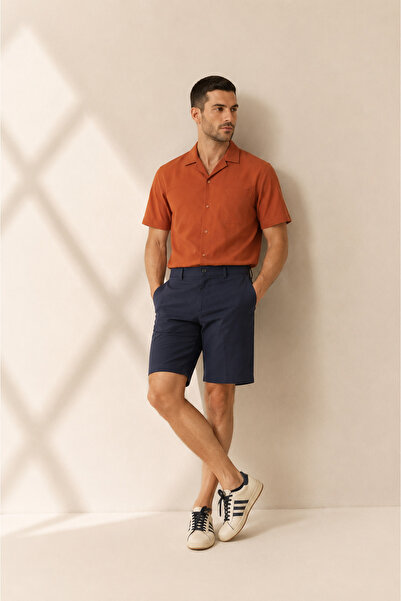 BRACCAS Erkek Yandan Cepli Klasik Bel Relaxed Fit Chino Şort Lacivert