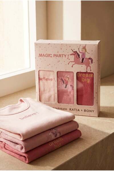 Katia&Bony 3-Pack Unicorn Girls' Boxed Undershirts Pink