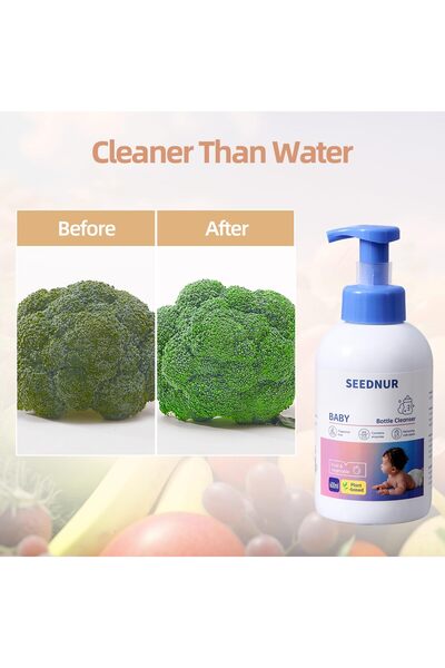 SEEDNUR Baby Bottle and Fruit & Vegetable Cleanser, Fragrance Free, Contains Enzymes, Removing Milk Stains, 600ml Plant Based Baby Bottle Cleanser