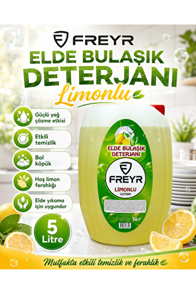 FREYR Bulaşık Deterjanı Elde Yıkama 5 Kg | Yağ Çözücü Etkili Bulaşık Yıkama Deterjanı | Ferah Limon Kokulu