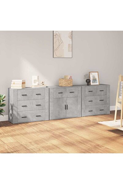 Concept Servante, 3 piese, gri beton, lemn prelucrat