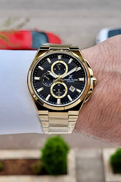 Daniel Klein Black Dial Gold Color Band 43.5 mm 2 Year Warranty Inner Indicat...