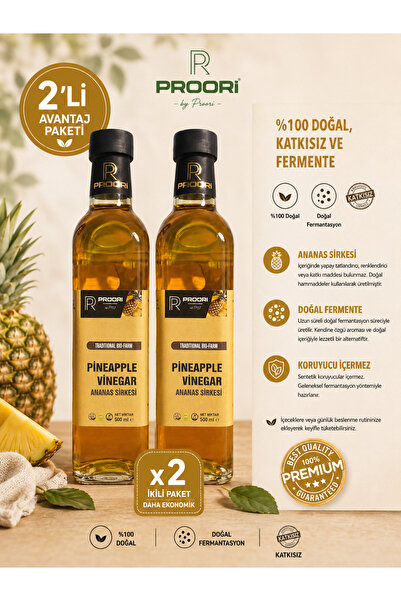 Proori Yıllanmış Ananas Sirkesi Doğal Fermente Canlı Sirke 500 ml * 2li (1000Ml)
