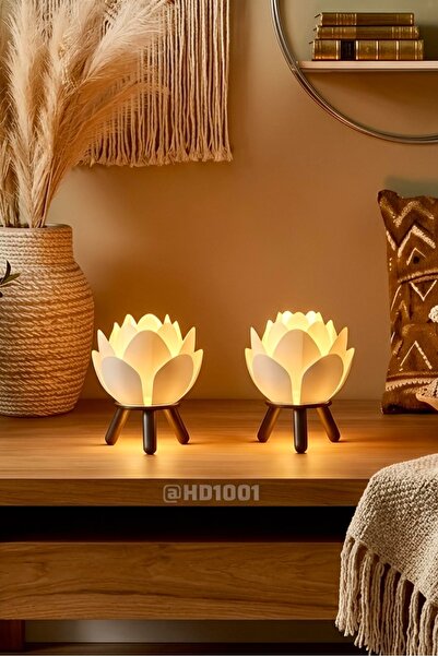 HD1001 2 Adet Lotus Lamba Başucu Masa Lambası Pilli Düğmeli Çiçek Model Işık ...