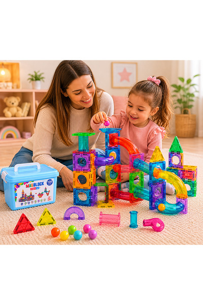 Magblock 108 Parça Yapı Blokları ve Silindirler Manyetik Oyuncak Seti - Sakla...