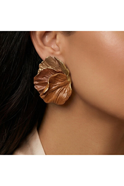 Mojo Concept Vintage Shaped Handmade Design Coffee Gold Leaf Earrings