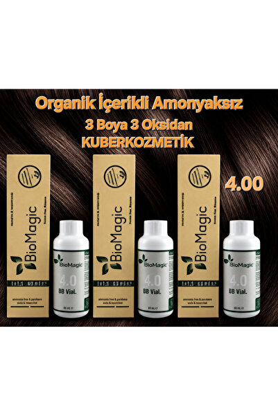 BIOMAGIC 4.00 Orta Kahve Organik İçerikli Amonyaksız Kalıcı Saç Boyası 3Boya ...