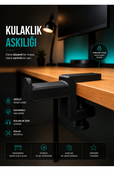 novaPrint Masa Kenarı Kulaklık Askılığı – 3D Baskı Masa Altı Gaming Kulaklık ...