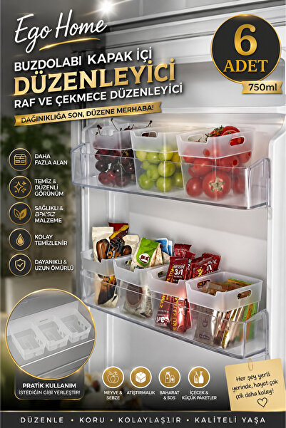 UFİX 6 Adet Buzdolabı Kapak Içi Düzenleyici Organizer | Buzdolabı Içi Düzenle...