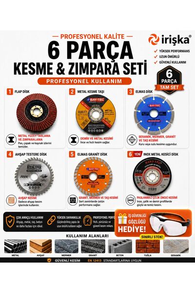 irişka 6 Parça (115 MM) mermer kesici metal ahşap mermer kesici diskler Spira...