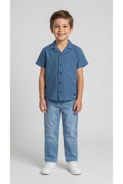 Mutlu Kids Hawaiian Collar Natural Linen Short Sleeve Boys' Shirt