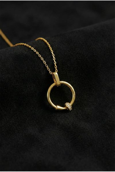 Roza Silver Zirkon Taşlı Gold Model Çivi Gümüş Kolye