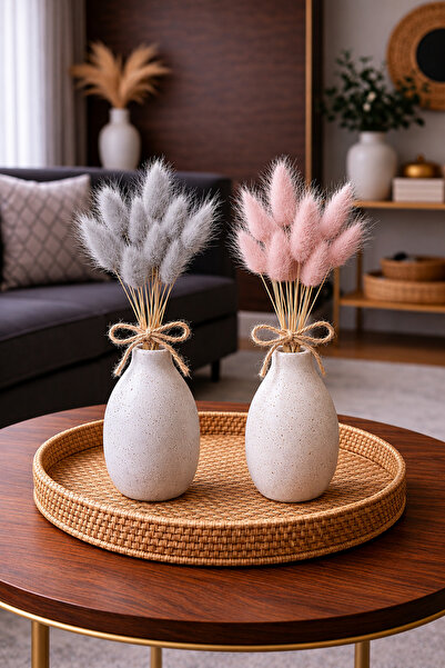 ÇINARASYADAHOME Tozpembe-Gri Lagurus Bunny Tail Grass 2 Demet 10'lu 30-40 cm ...