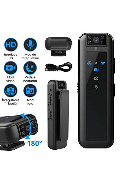Spionescu Cameră corporală, cameră corporală Full HD, 12 MP, baterie de 600 m...