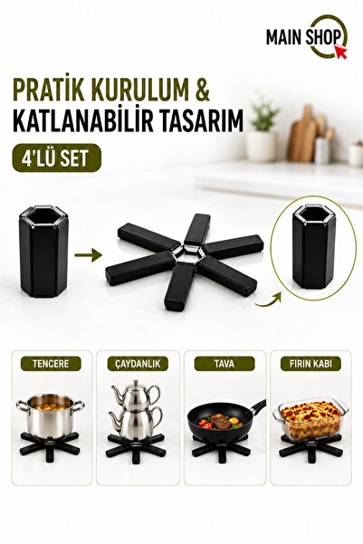 MAİN SHOP Set of 4 Heat Resistant Foldable Trivets - Practical Compact Pot Ma...