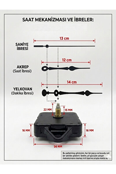 Silvanature Akar Saat Mekanizması Sessiz Duvar Saat Mekanizması 22 Mm Şaft -D...