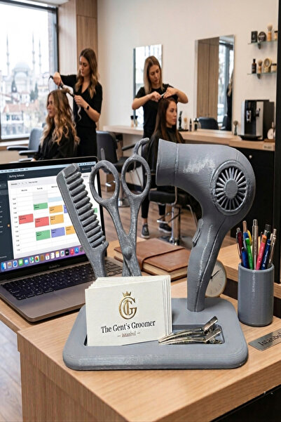 Küp Atölye 3D Kuaför Malzemeleri Şeklinde Kartvizit Tutacağı Kart Kutusu