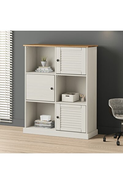 Concept Bibliotecă VIGO, alb, 90x35x114,5 cm, lemn masiv de pin