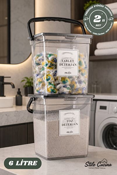 Stile Cucina Mega Boy 2-Piece Detergent Storage Box with Square Handles and L...