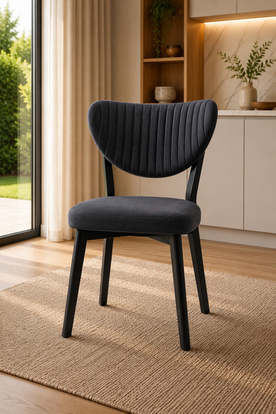 formood Mutfak Sandalyesi Modern Antrasit Kumaş Salon Sandalyesi Siyah Ayak E...