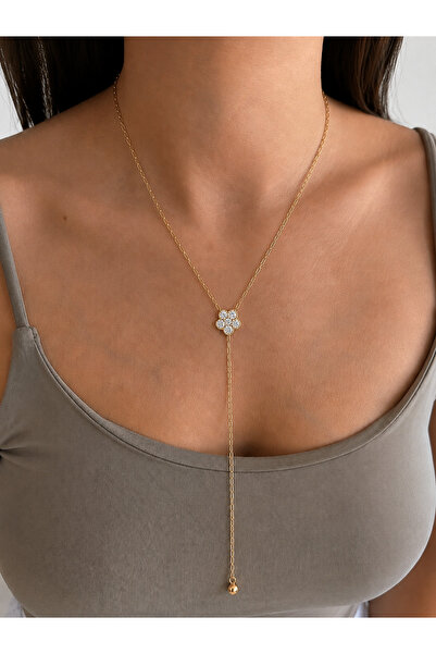 LEROSY CO. Special Series Stone Detailed Dangling Clover Necklace
