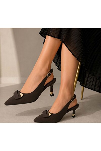 KOCAMANLAR Feles Buckle Detailed Open Back Stiletto Heeled Women's Shoes Brown