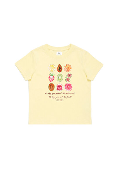 WHITE OF CREATIVE Kadın Dinner Time Baskılı Baby Tee Crop Top
