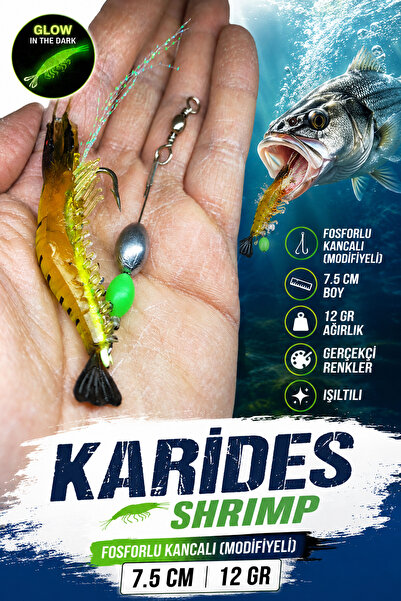 sr sazanrig Karides Shrimp Silikon Balık Yemi Fosforlu Kancalı (MODİFİYELİ) 7...