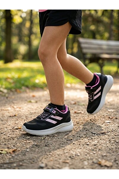 VELLINA Unisex Black Pink Lace-Up Single Velcro Baby Kids Sports Shoes Sneake...