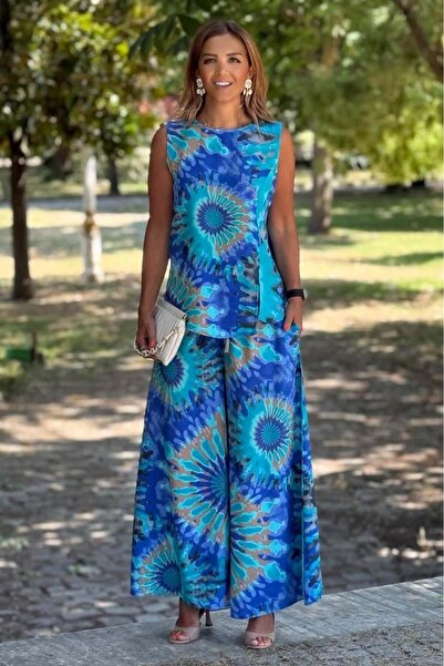 Nevin Kaya Moda Sicilijanska plava etnička hlača i bluza, dupli set