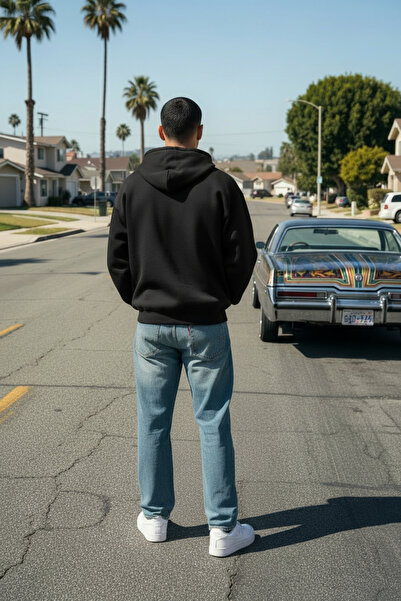 Runades Siyah 3 Iplık Erkek Fermuarlı Kapşonlu Sweatshirt Hırka